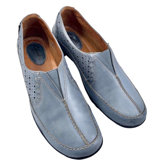 Clarks Artisan Light Blue Leather Ventilated Loafers Sz 7.5 - Picture 3 of 12